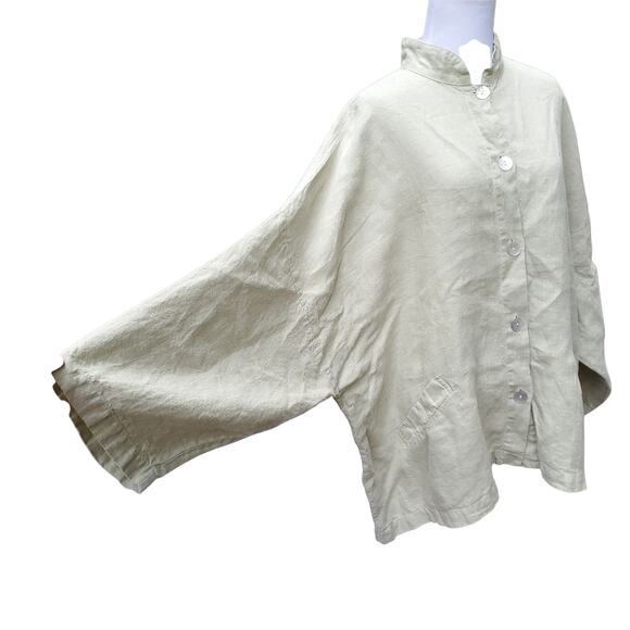 Bryn Walker Light Green Linen Button Down Tunic Top Pockets Lagenlook Sz L - Picture 4 of 15